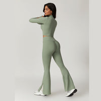 CAMILA Long Sleeve Top Flared Legging Set - Green