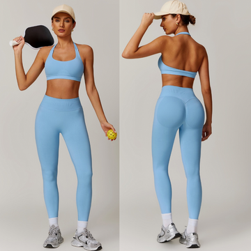 SANDY Seamless Backless Top Legging Set - Sky Blue