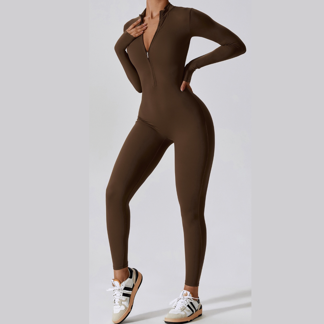 Classic Long-Sleeve Jumpsuit - Coffee