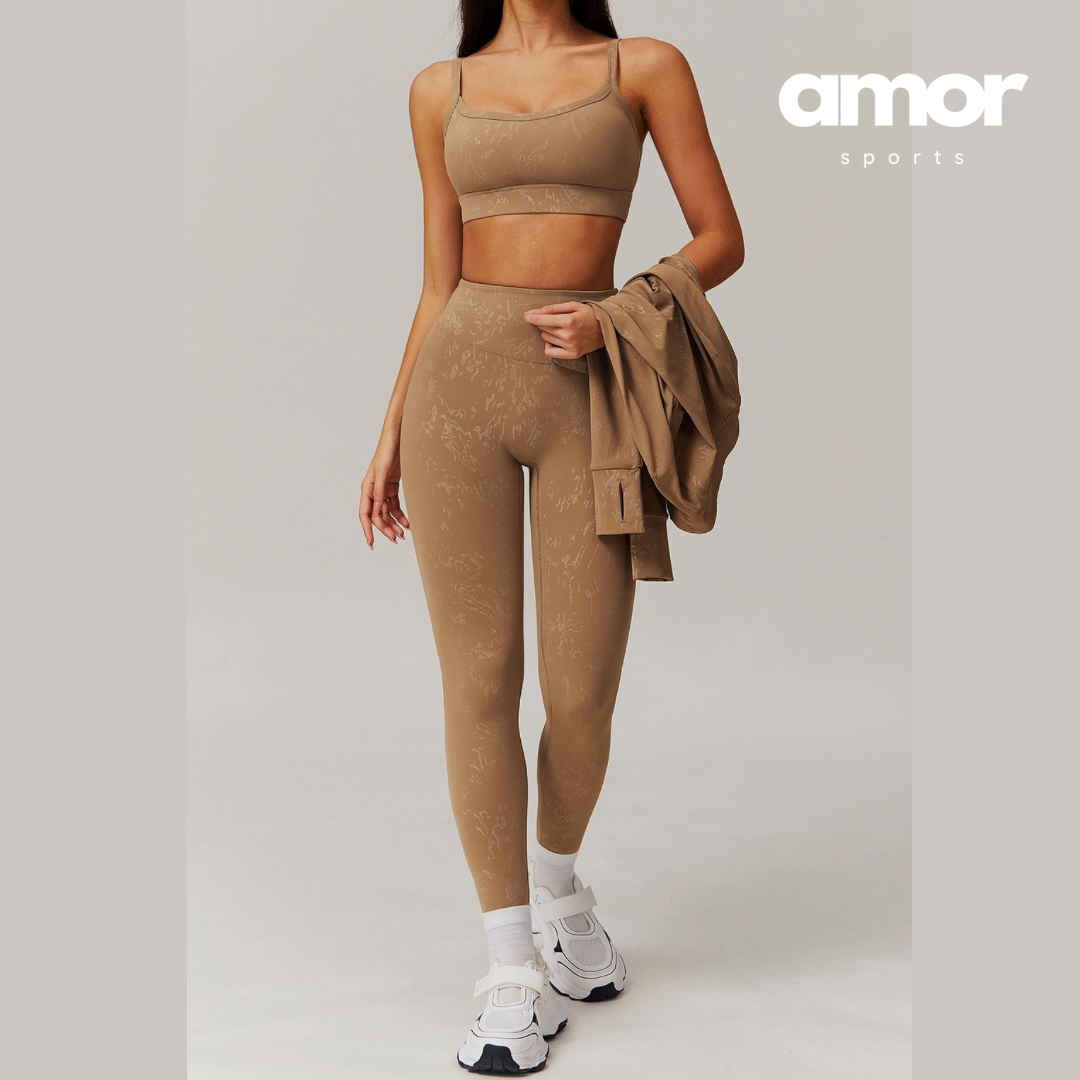 Elysian Glow Classic Crop Top Legging Set - Brown