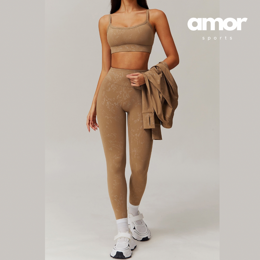Elysian Glow Classic Crop Top Legging Set - Brown