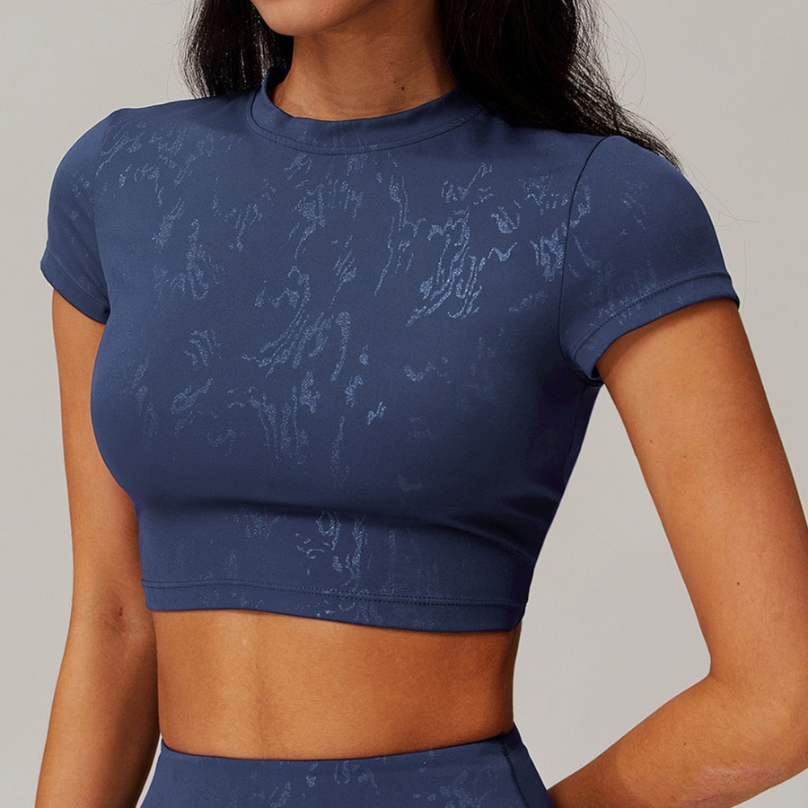 Elysian Glow Short Sleeve Crop Top - Navy