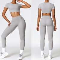 Comfy Short Sleeve Crop Top Legging Set - Grey