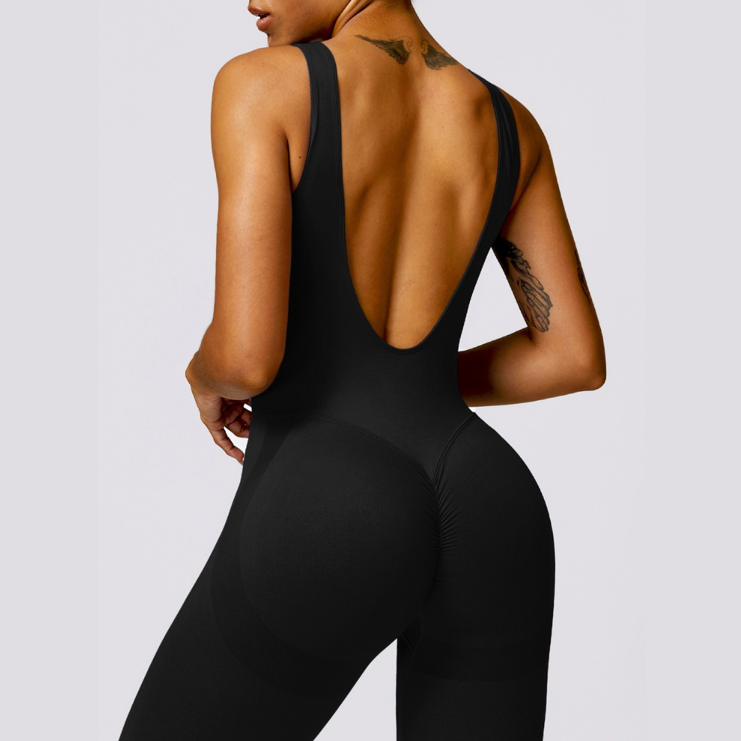 Seamless Deep-V Jumpsuit - Black