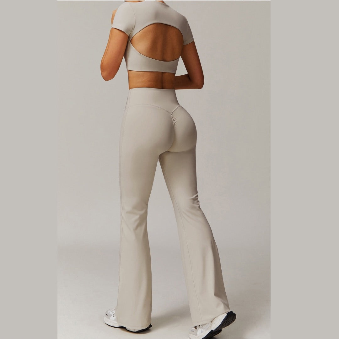 EVA Premium Short Sleeve Top Legging Set - Beige