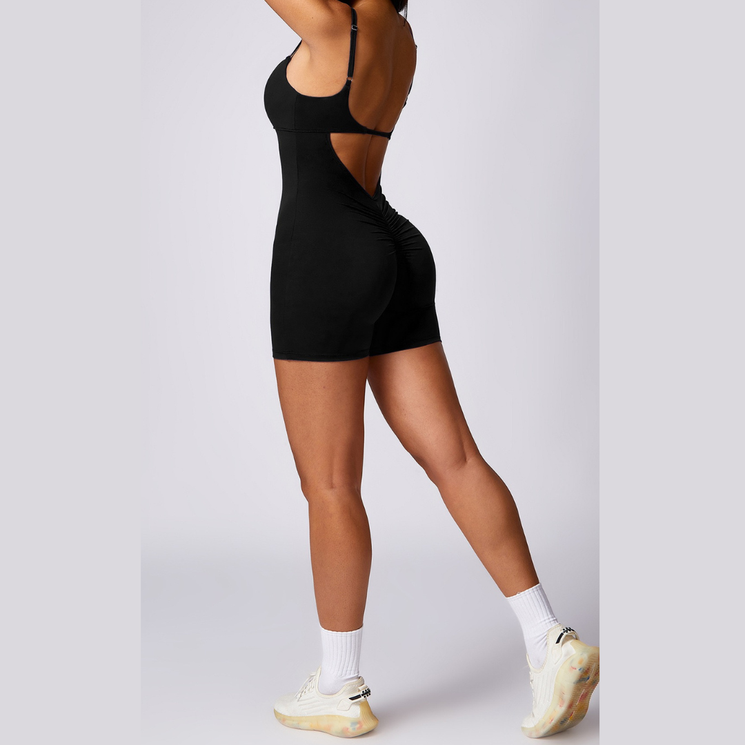 Deep V Scrunched Romper - Μαύρο 