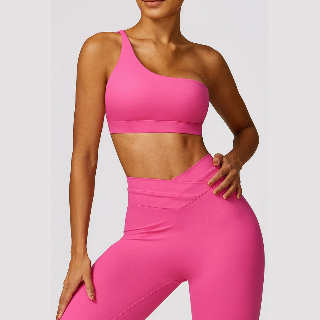 Single Shoulder Stylish Design Legging Set - Pink