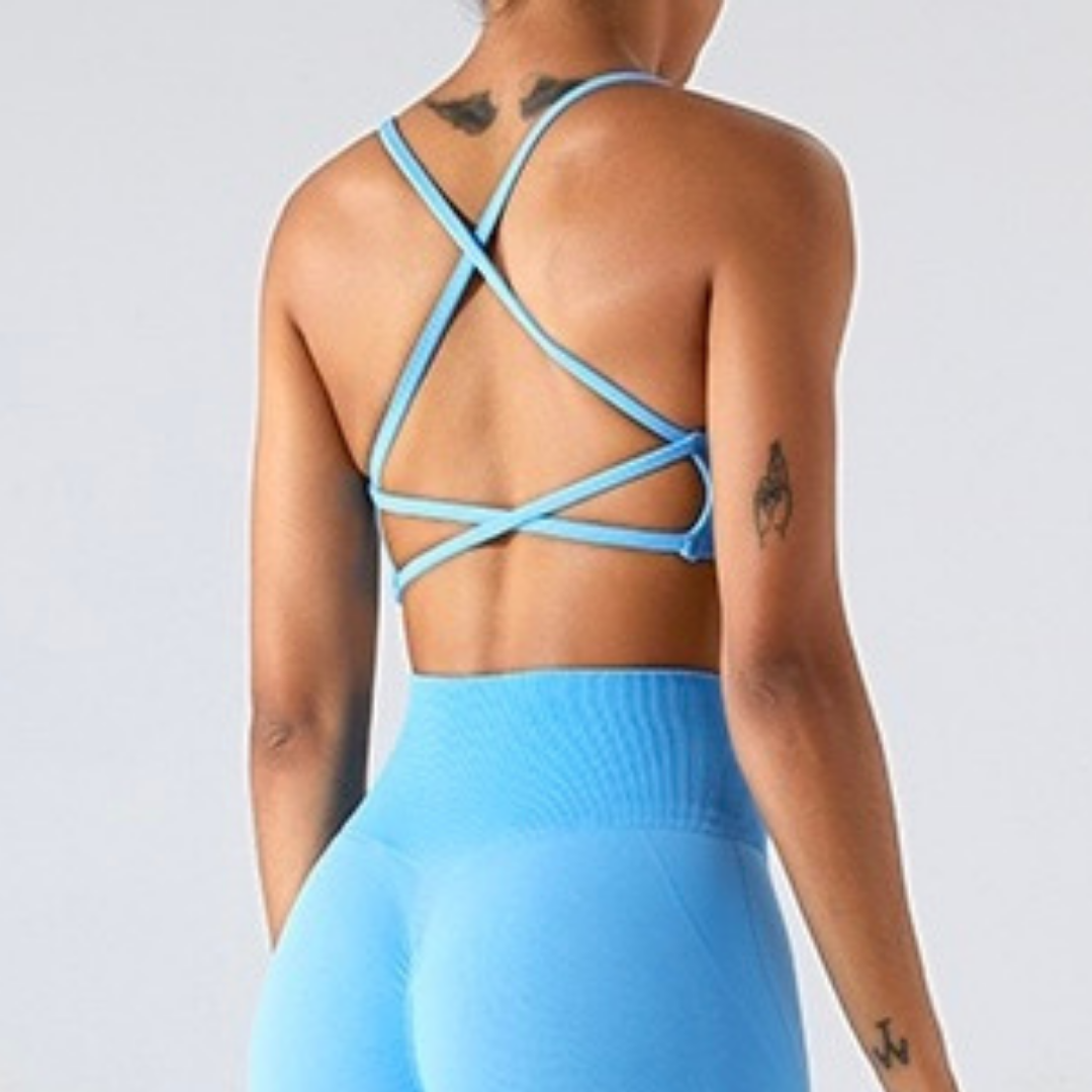 Stylish Straps Back Design Crop Top - Blue