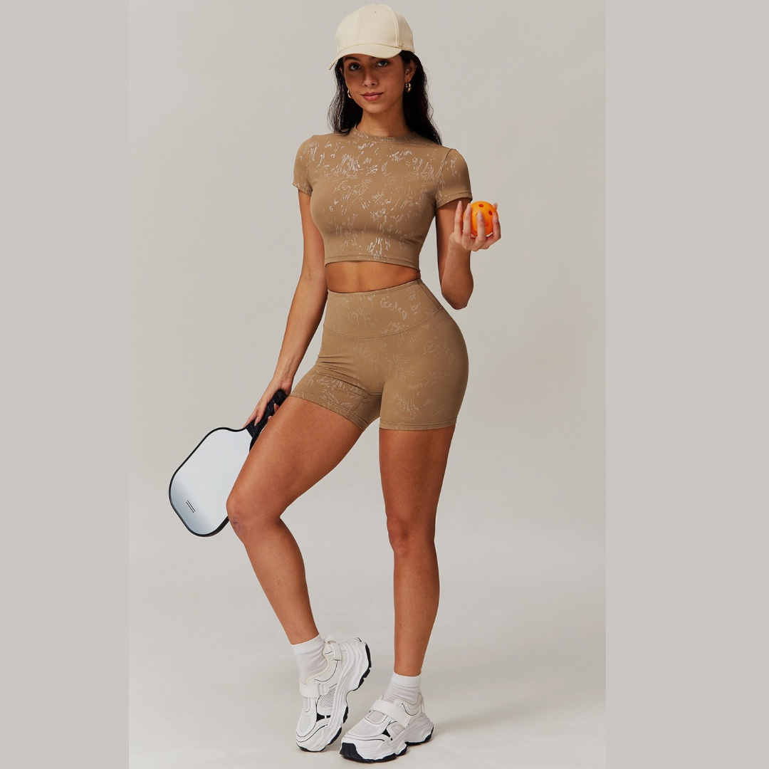 Elysian Glow Short Sleeve Short Set - Brown