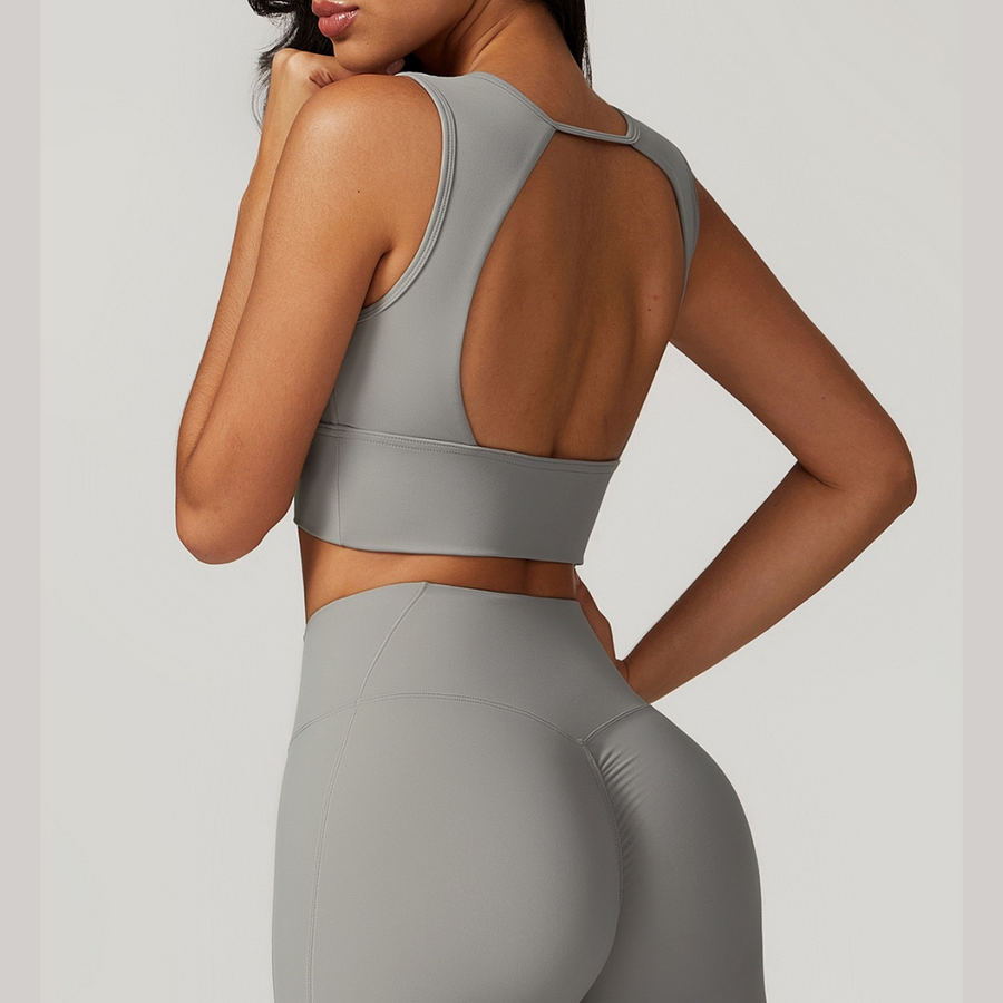 BELLE Chic Style Open Back Crop Top - Grey