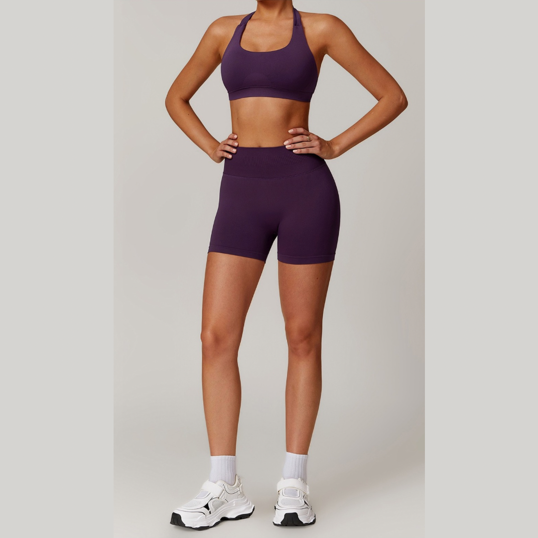 SANDY Backless Top Seamless Short Set - Purple