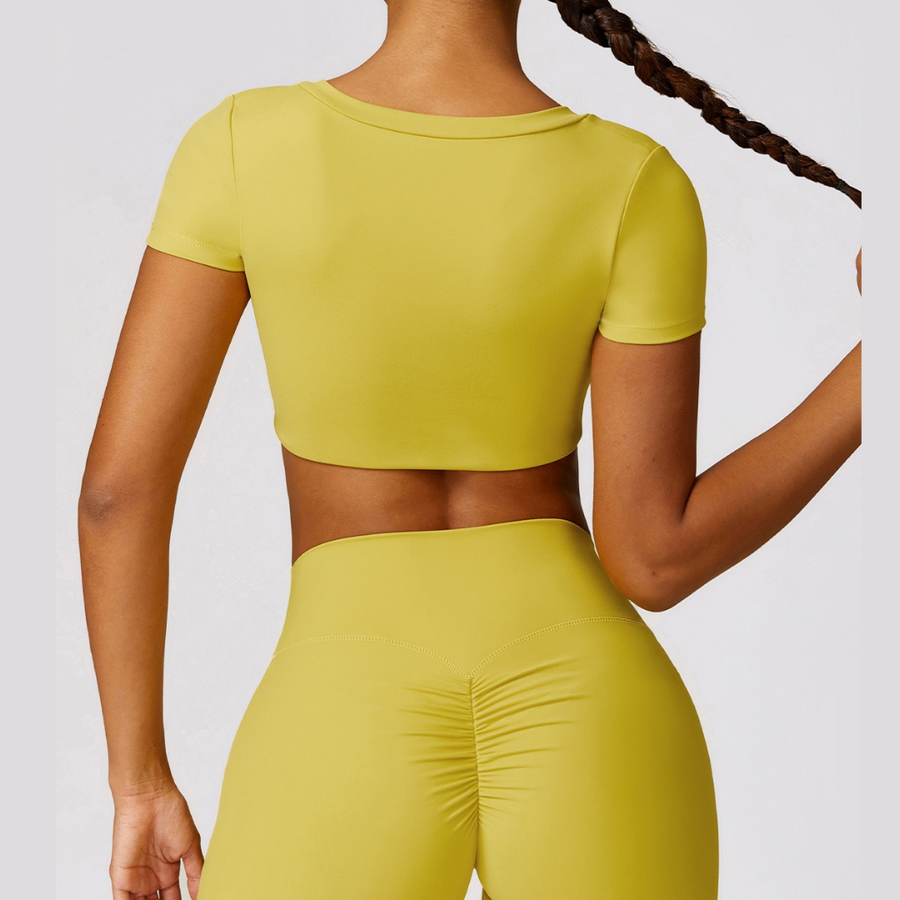 Short Sleeve Premium Scrunched Legging Set - Lemon Yellow