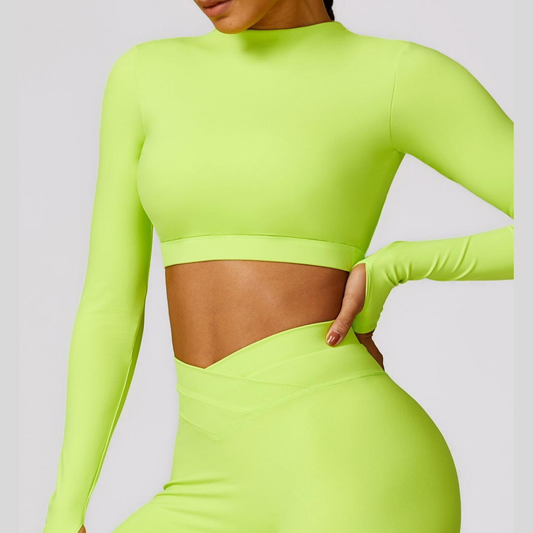 Elegant Long Sleeve Premium Crop Top - Electric Yellow