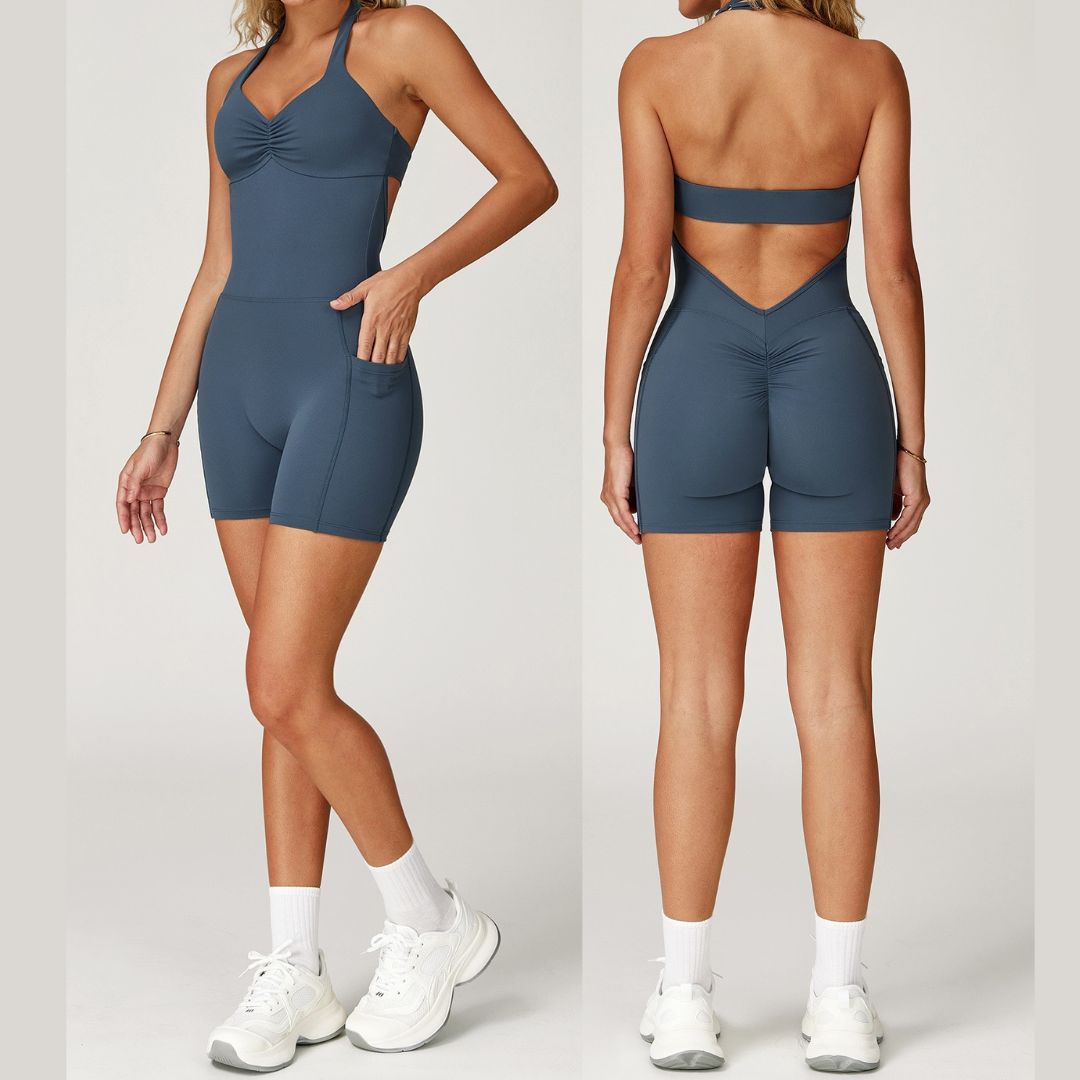 BILLI Scrunched V-Back Romper - Μπλε 