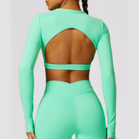 Κομψό μακρυμάνικο Premium Crop Top - Electric Green 