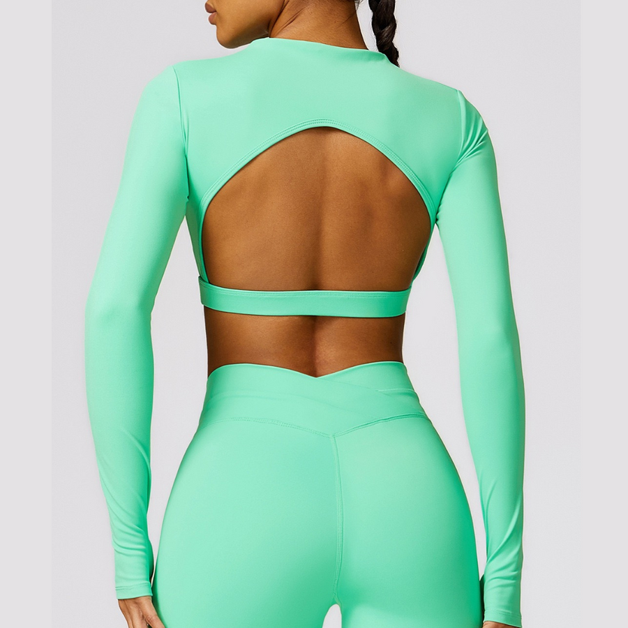 Elegant Long Sleeve Premium Crop Top - Electric Green