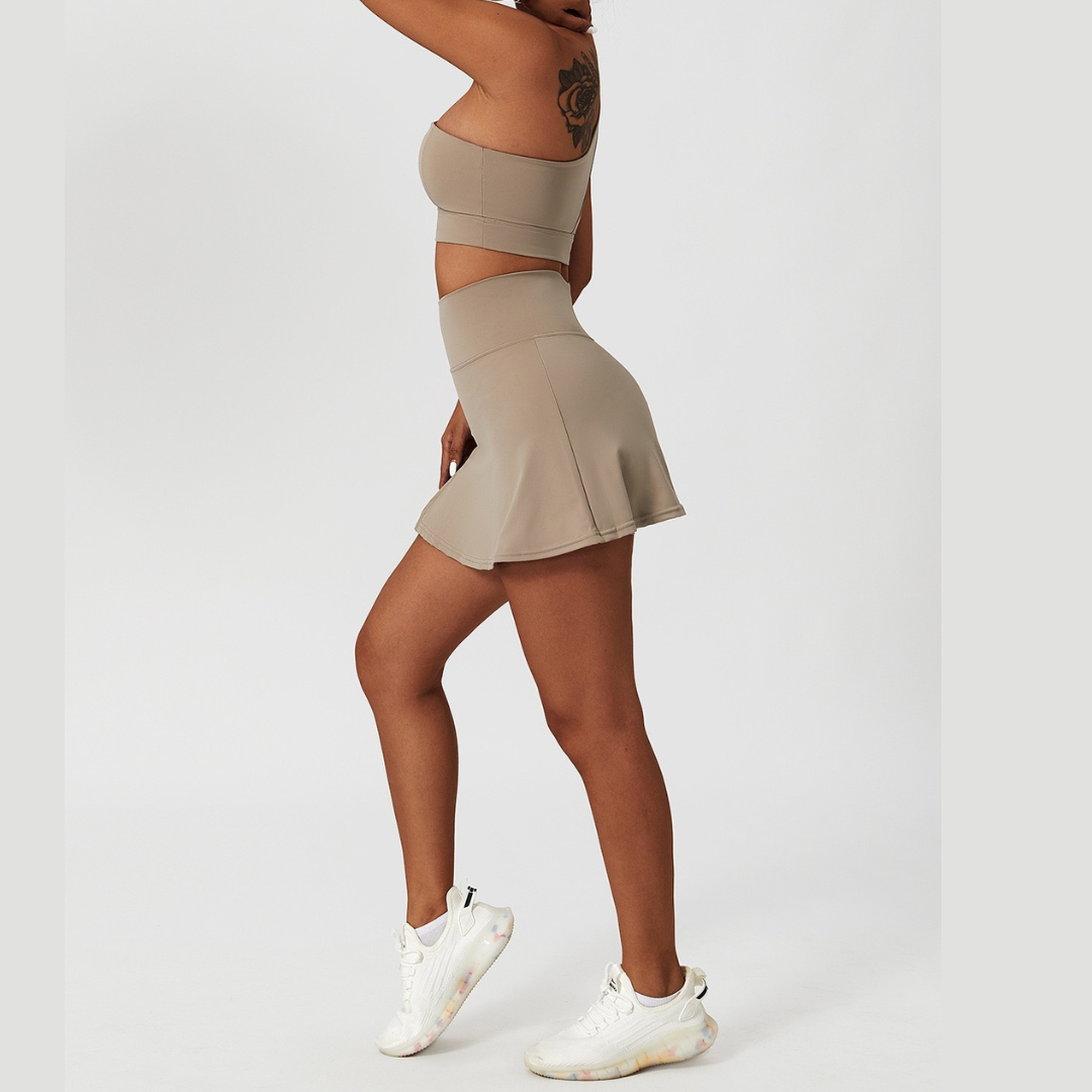 DONA Chic Single Shoulder Tennis Short Set - Latte