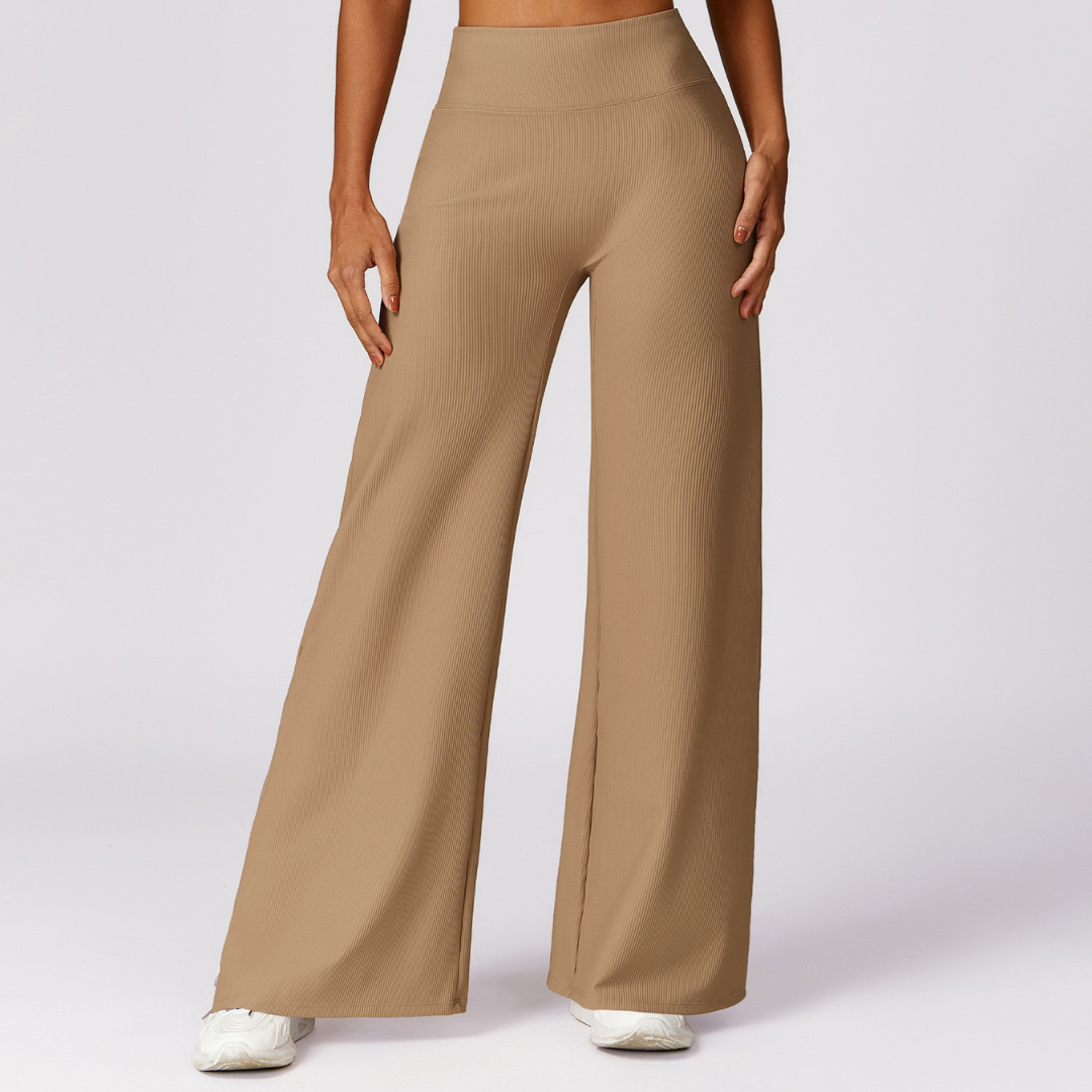 Premium Ribbed Elegant Pocket Flared Legging - Ice Latte