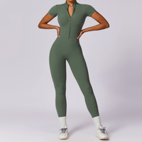 Classic Short-Sleeve Zipped Jumpsuit - Dark Green