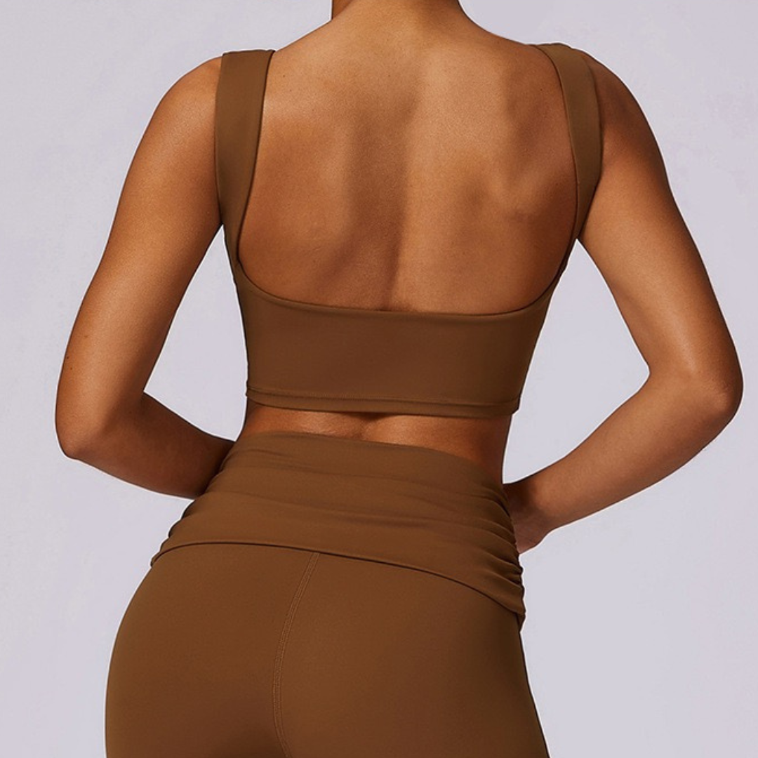 Elegant Square Design Crop Top - Caramel