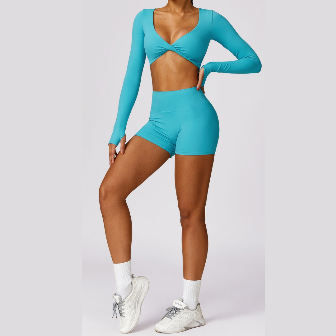 Long Sleeve Premium Short Set - Aqua Lake