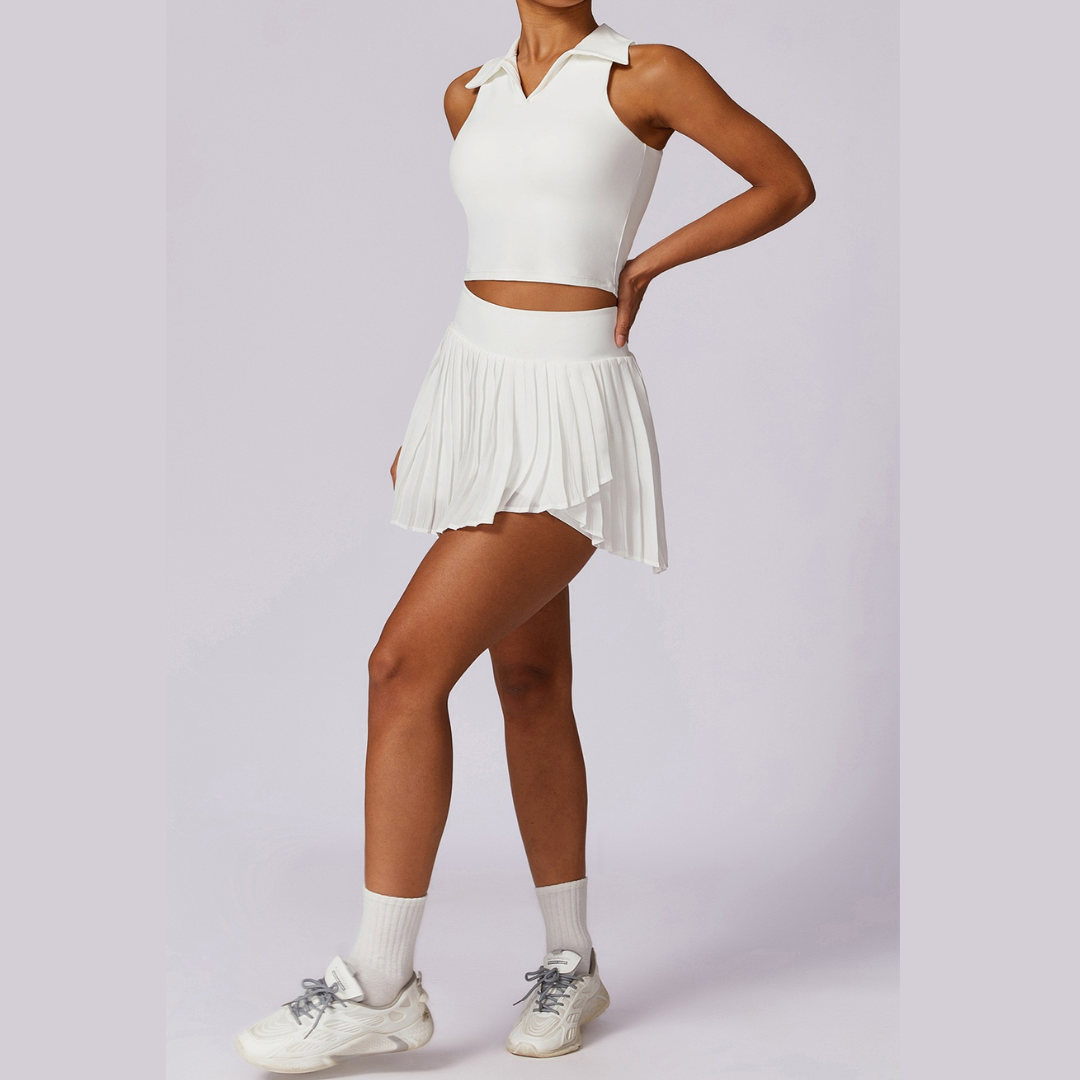 Vest Top Cute Tennis Skirt Set - White