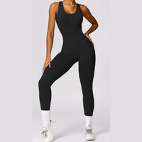 Seamless Cross Back Stylish Jumpsuit - Black