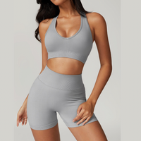 V-Neck Stylish Scrunched Short Set - Grey