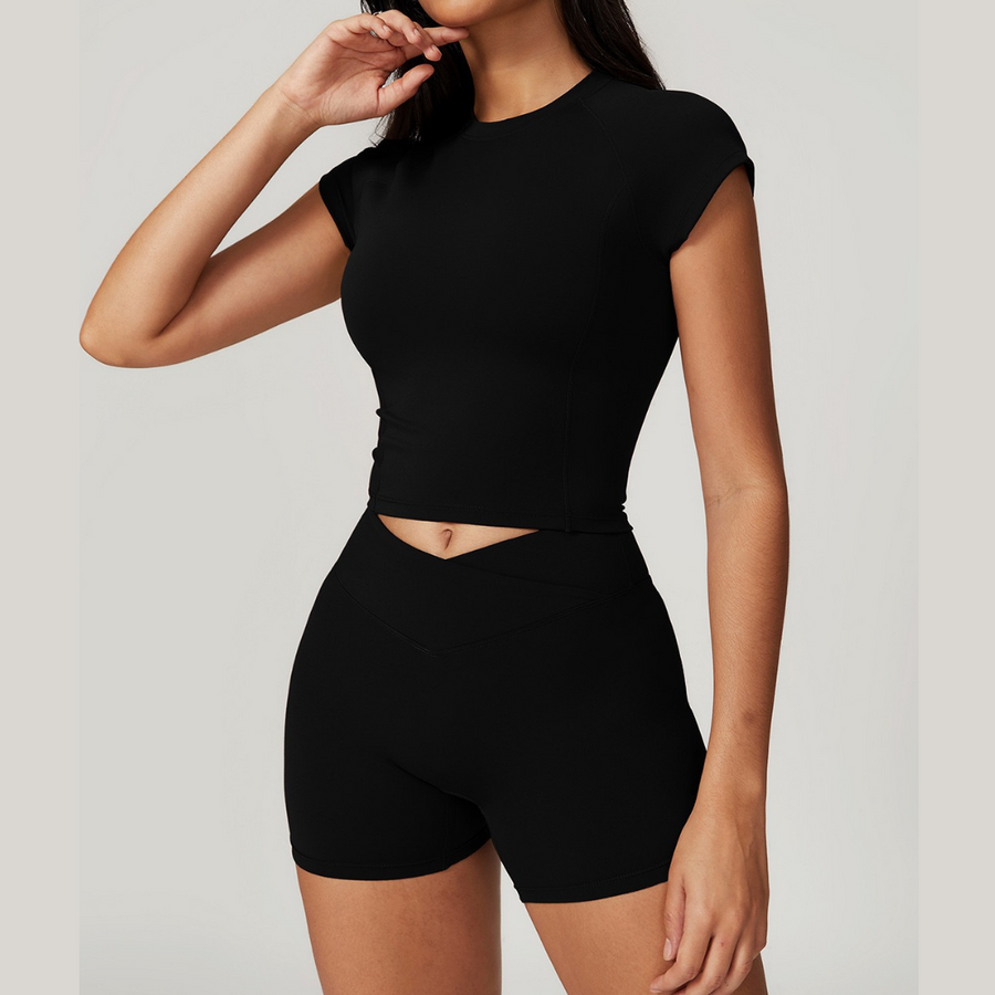 Sustainable Short Sleeve Short Set - Black