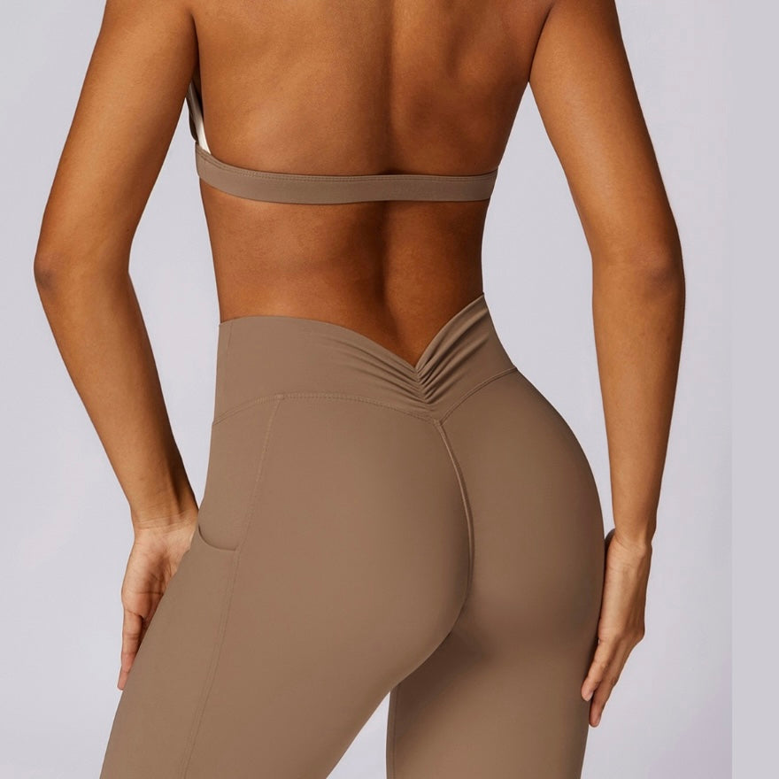 Premium V-Shape Scrunched Pocket Legging - Almond