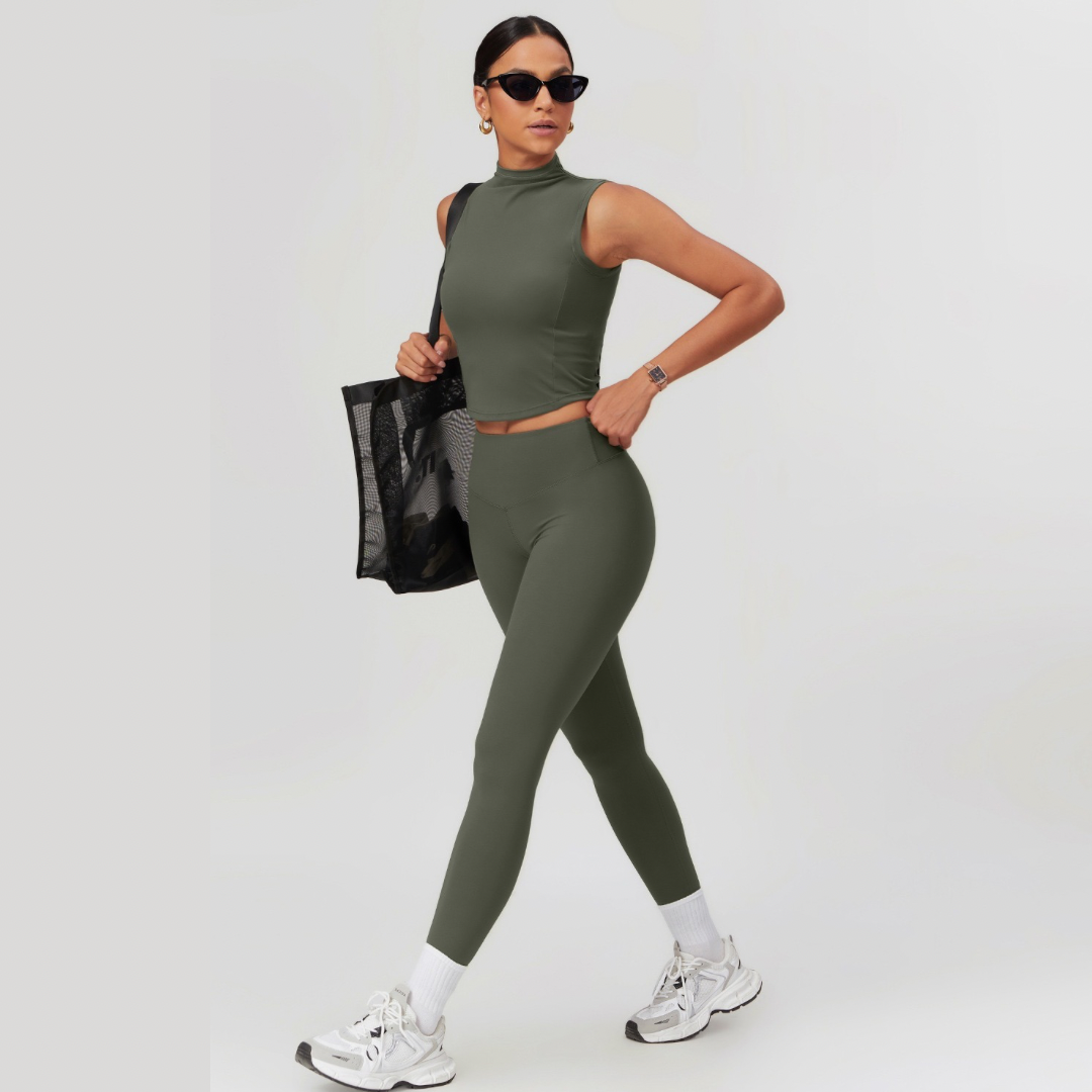 LILA Chic Vest Top Legging Set - Olive