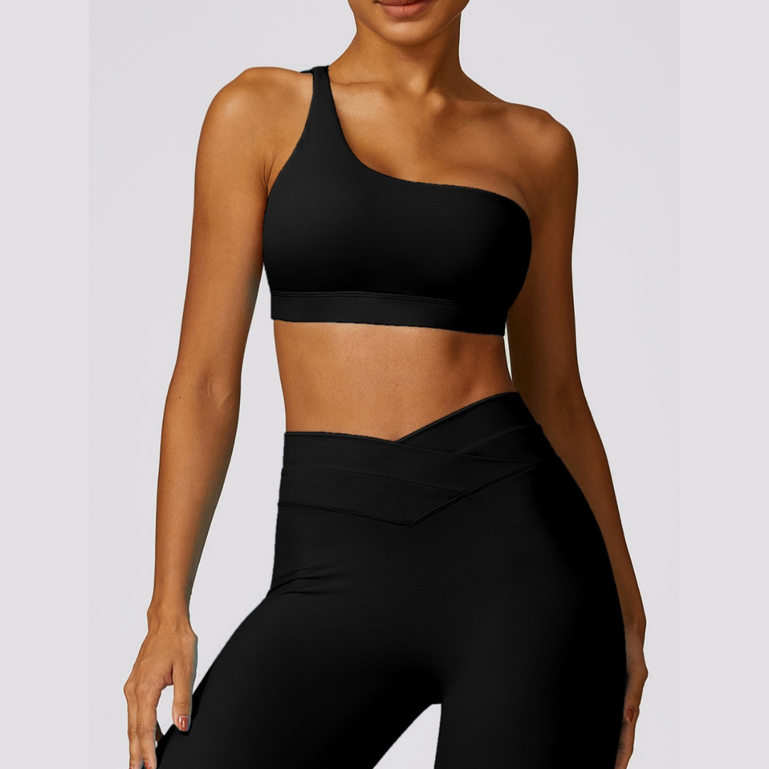 Single Shoulder Unique Style Crop Top - Black