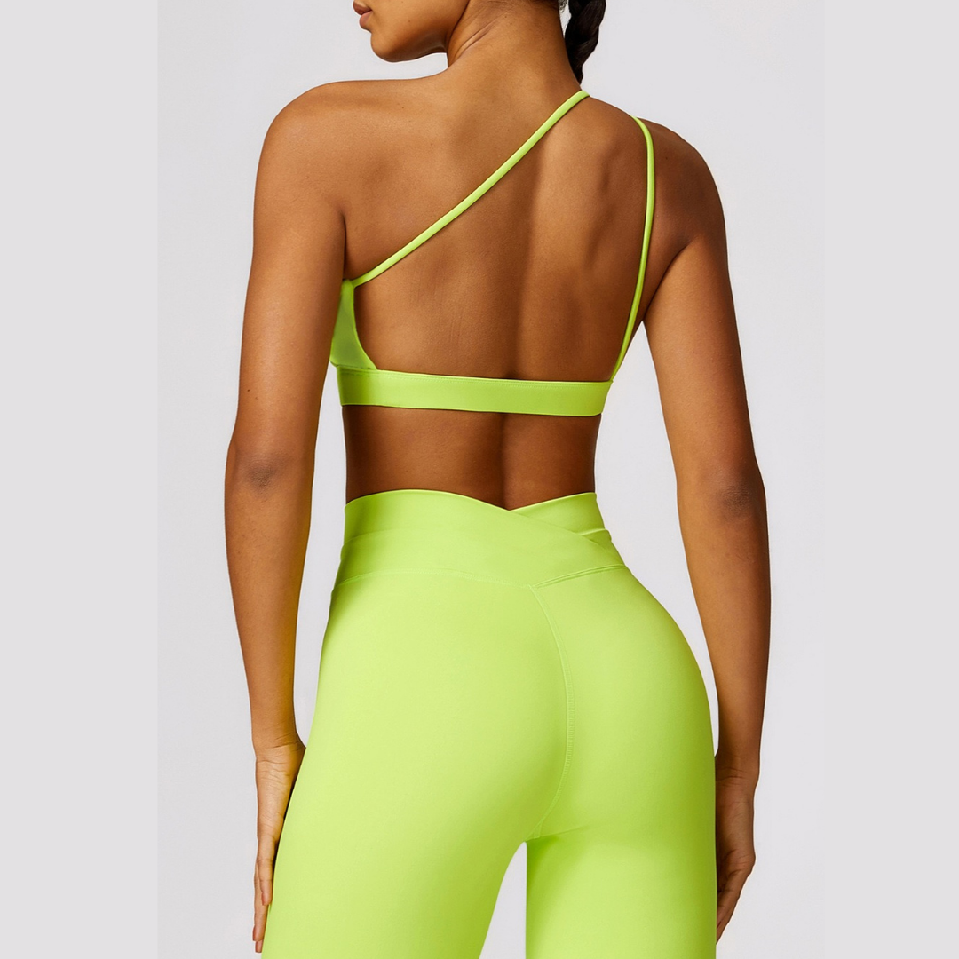 Single Shoulder Stylish Design Legging Set - Lime Yellow