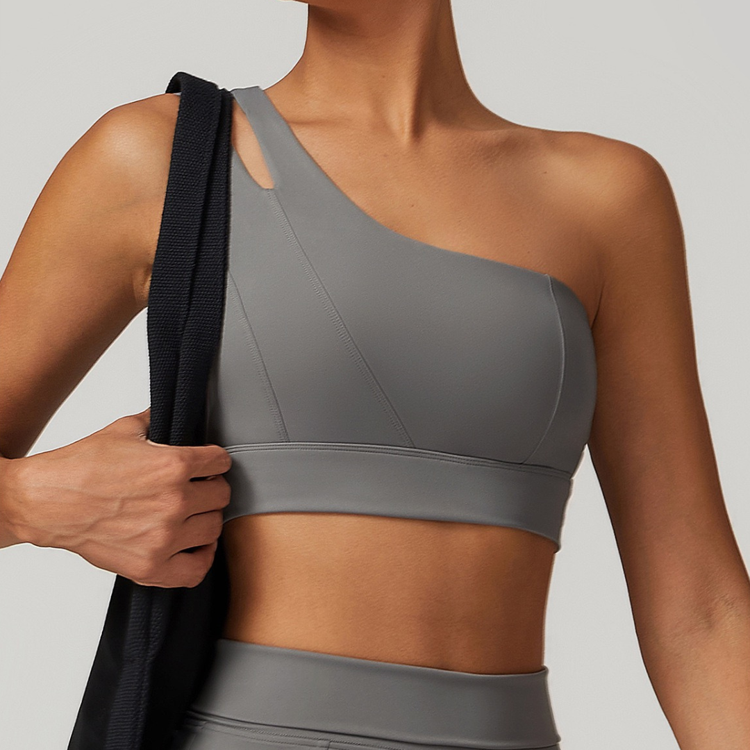 DONA Chic Single Shoulder Crop Top - Grey