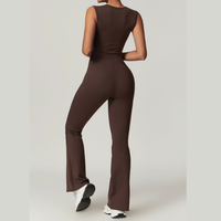 CATHY V-Shape Top Flared Bottom Jumpsuit - Coffee