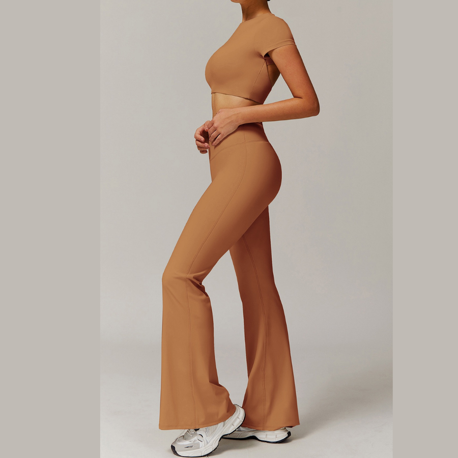 EVA Premium Short Sleeve Top Legging Set - Caramel