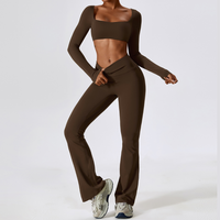 Long Sleeve Scrunch Flared Legging Set - Coffee