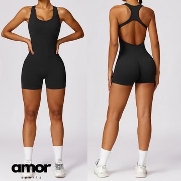 Χωρίς ραφή Cross Back Romper - Μαύρο