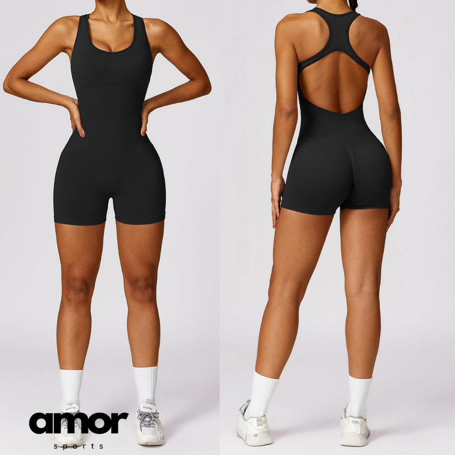 Seamless Cross Back Romper - Black