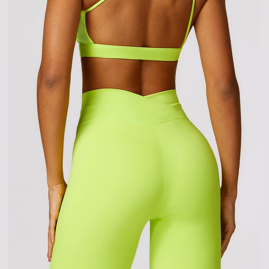 Stylish V-Shape Design Legging - Lime Yellow