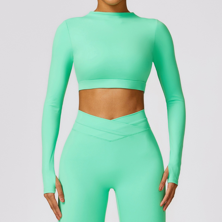 Elegant Long Sleeve Premium Crop Top - Electric Green