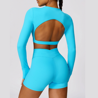 Elegant Long Sleeve Premium Short Set - Blue