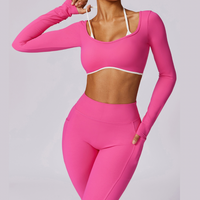 Long Sleeve Backless V-Shape Legging Set - Pink