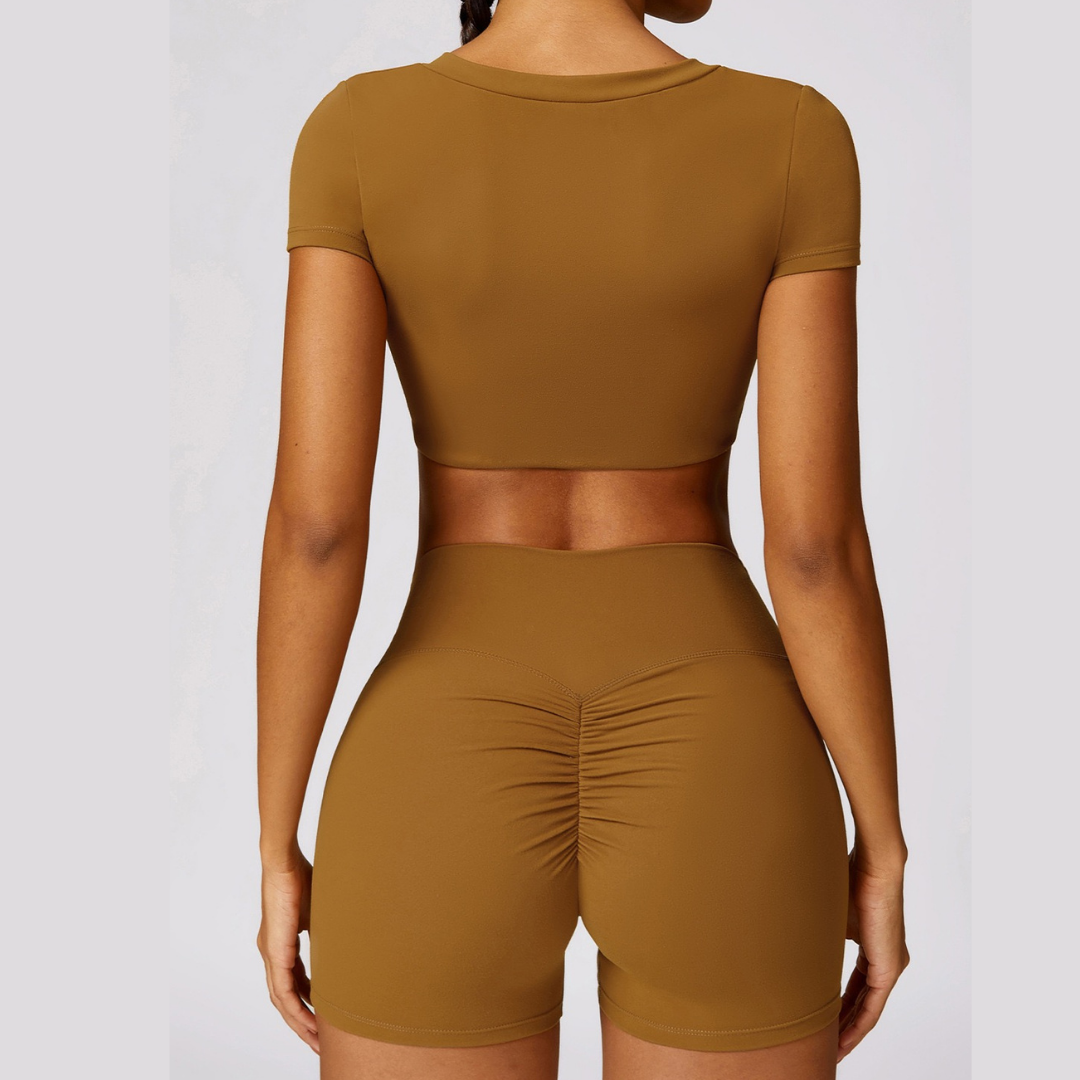 Short Sleeve Premium Short Set - Caramel