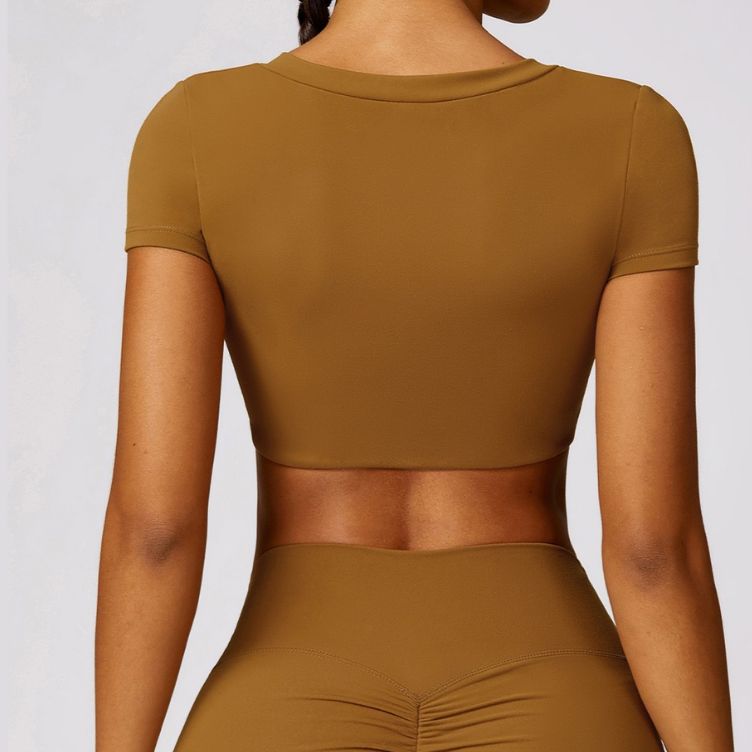 Premium Short Sleeve Crop Top - Caramel