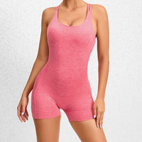 U-Neck Double X-Back Romper - Rose Pink