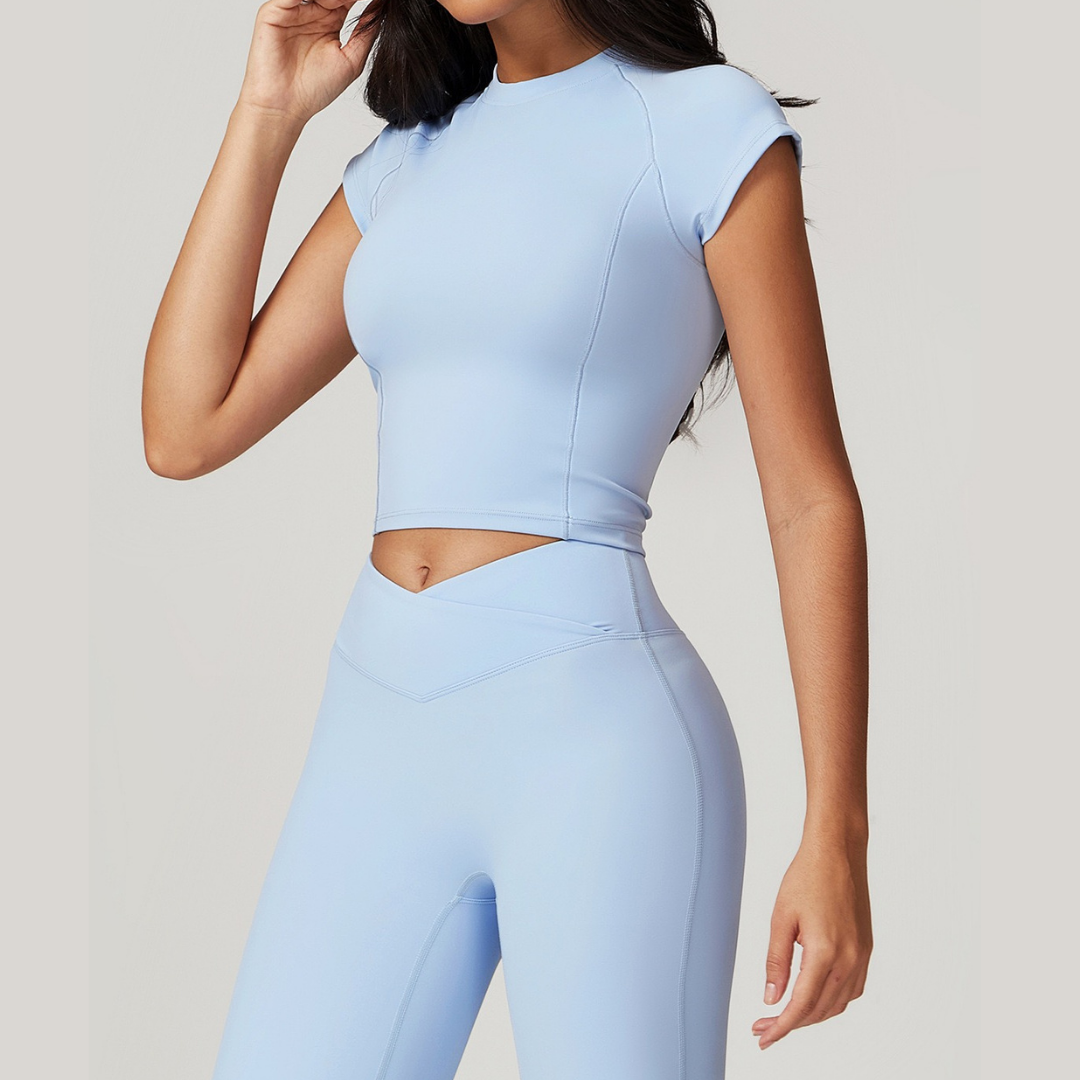 Sustainable Short Sleeve Flared Legging Set - Sky Blue