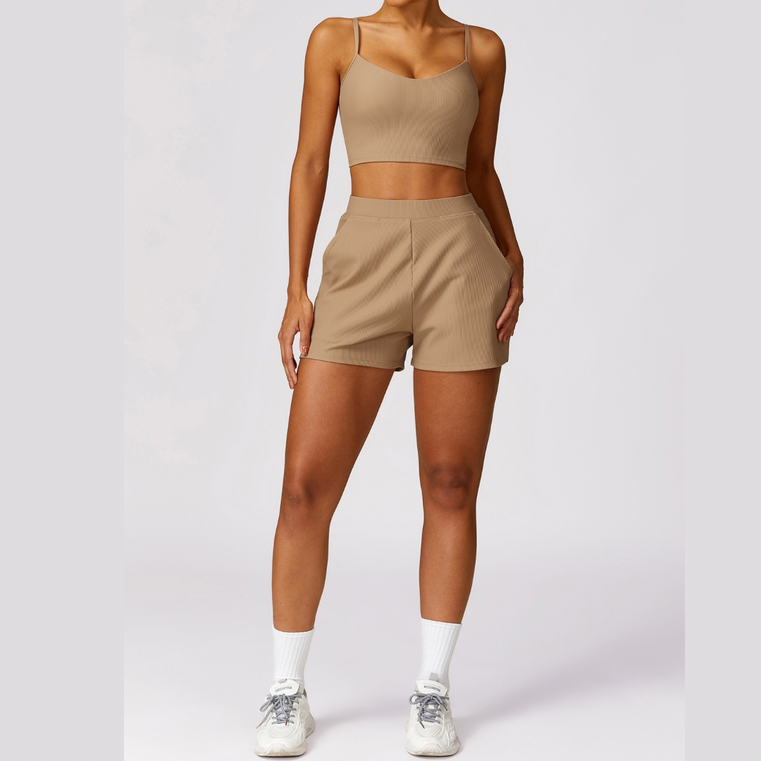 Ribbed Elegant and Stylish Short Set - Ice Latte