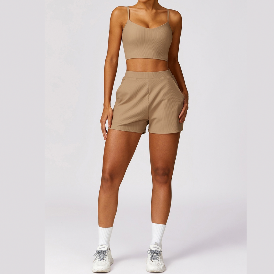 Ribbed Elegant and Stylish Short Set - Ice Latte