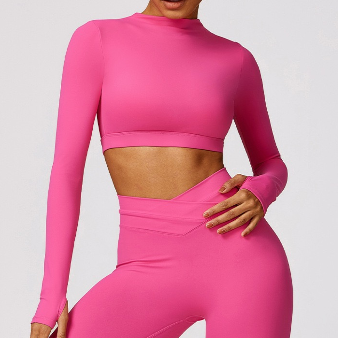 Elegant Long Sleeve Premium Crop Top - Pink